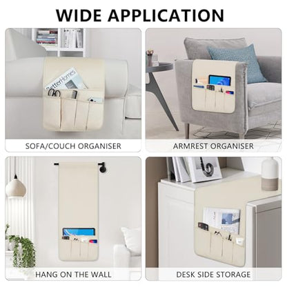 Remote Control Holder for Armchair Caddy, Remote Holder with 5 Pockets - color: Beige, size: 35"x12.4"