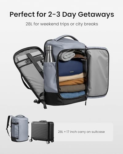 tomtoc Travel Backpack 28L,TSA Personal Item Bag Flight Approved,PFAS Free - color: Silver Gray-ripstop, size: 28L