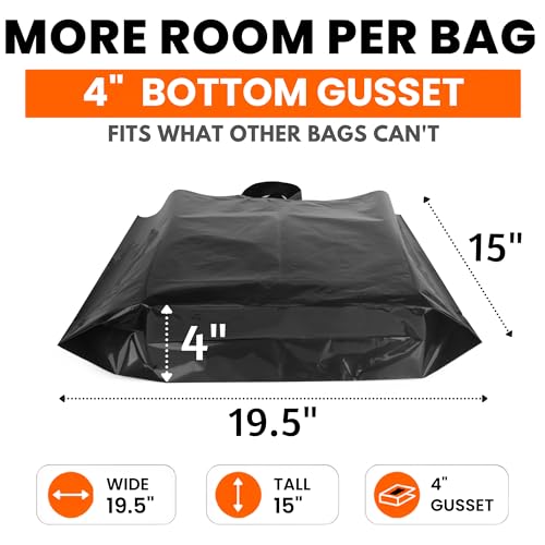 19x15 Large Plastic Shopping Bags for Small Business with Handles - color: Black