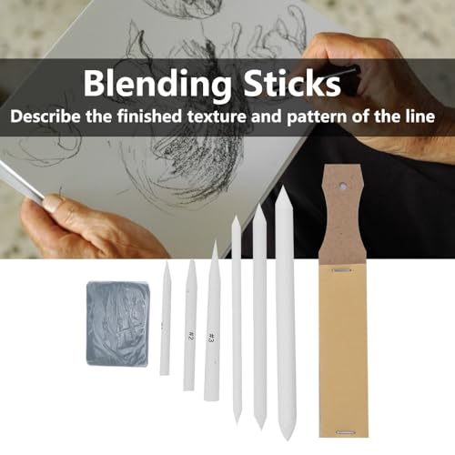 Anu Limen 8Pcs Sketch Blending Stump Set with Kneadable Eraser and Sandpaper Board, Drawing Tools for Shading, Blending, Smudging
