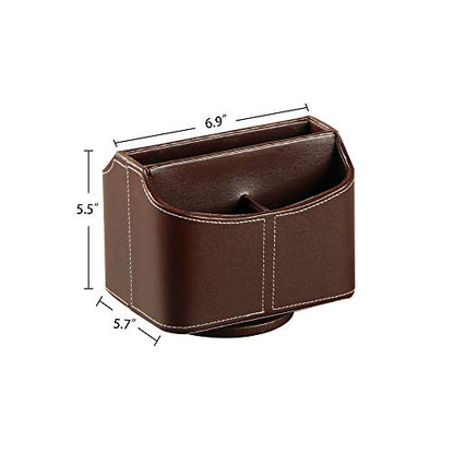 PU Leather 360° Rotatable Remote Control Holder,Nightstand TV Remote Caddy - color: A Brown