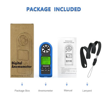 Handheld Anemometer, MINI Digital Wind Speed Meter Gauge for Air Flow Velocity cfm Measuring Device, Wind Temperature Test for HVAC Outdoor Sailing Shooting Drone Flying 816B