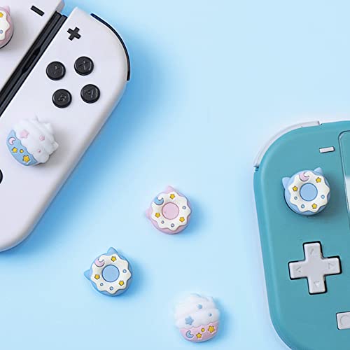PERFECTSIGHT Cute Switch Thumb Grip Caps Compatible with Nintendo Switch OLED/Lite Console, Kawaii Soft Silicone Analog Stick Button Cover for Ns Joycon Controller, 4PCS Joystick Cap, Donut & Cupcake - color: Blue + Pink