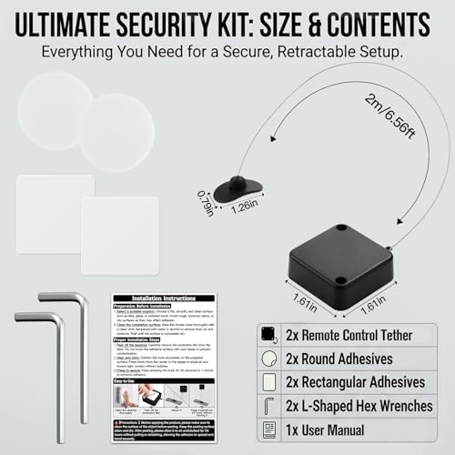 2 Pack Retractable Remote Control Tether 6.6FT TV Remote Leash Anti Loss Cord Remote Control Security Cable with Adhesive Mount Never Lose Your Remote Again - size: 2PCS-6.6FT
