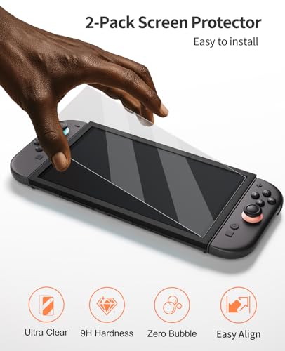 COOWPS for Nintendo Switch 2 Case, 2-Pack Screen Protectors, 6 Thumb Grips - color: Black&Orange