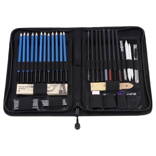 Drawing Pencils Kit, 40 Piece Sketching Set with Graphite, Charcoal, Pastel Pencils, Erasers, Sharpeners, Carrying Bag