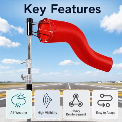 8 in x 36 in Airport Windsock Pole Kit, Red Windsocks