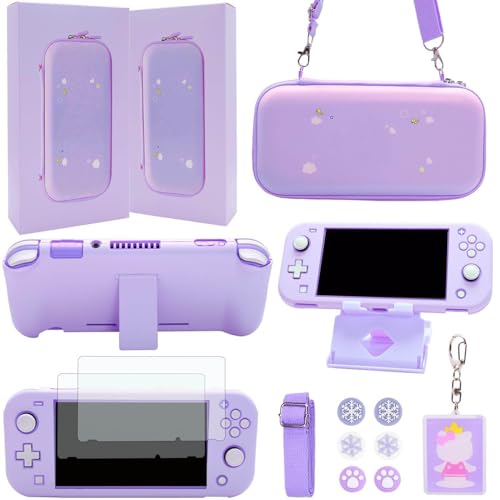 GUTIAL Accessories Bundle for Nintendo Switch Lite - Cute Kawaii NS Lite Accessories kit for Grils Boys Kids with Carrying Case, Cartoon Cover Case, Screen Protector, Stand - Purple - color: Switch Lite Purple, size: for Switch Lite (2019）
