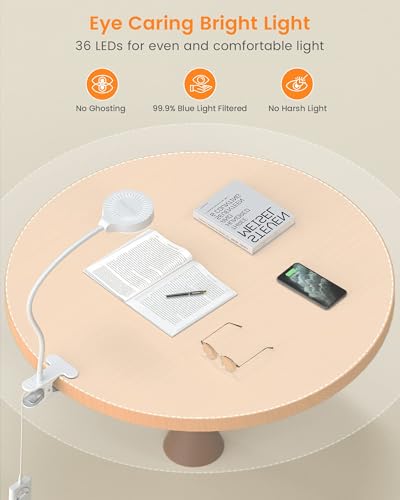 Glocusent 5W Desk Lamp with Remote, 3 Colors & 5 Brightness Reading Lights - color: White with Remote