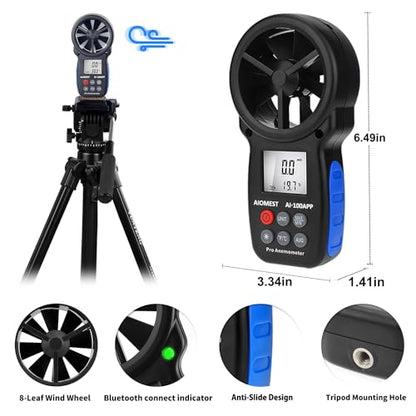 Anemometer Bluetooth 65MPH, AIOMEST HVAC Air Flow Wind Meter CFM AI-100APP - color: AI-100APP Bluetooth Anemometer