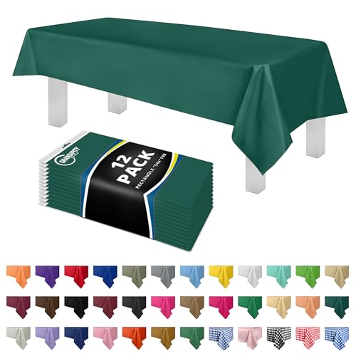 Grandipity Plastic Table Cloth Disposable 12 Pack 54” x 108” Rectangle - color: Dark Green, size: 54in. x 108in. Rectangle