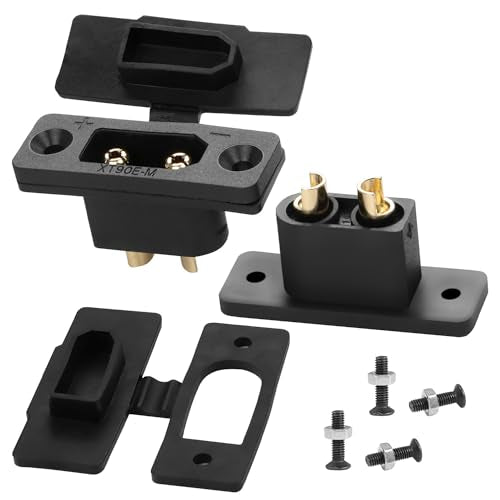 QIANRENON XT90 Male Fixed Mount Solder Connector Gold Plated XT90E-M Male Panel Mount Weld Adapter XT90 Model Airplane High Current Plug 30A 12AWG,Dust Cover,for Lithium Battery RC Car,Black,2Pcs - style: M