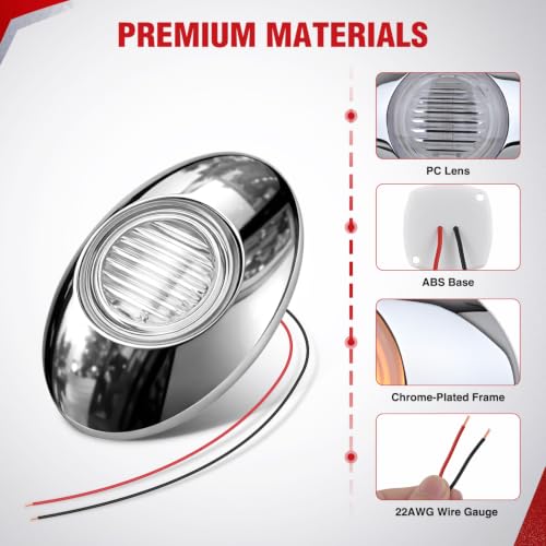Nilight 3" Oval Trailer Marker Light, Chrome Bezel Clear Lens Amber LED - color: Clear Amber 3" 10pcs