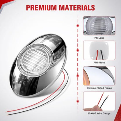 Nilight 3" Oval Trailer Marker Light, Chrome Bezel Clear Lens Amber LED - color: Clear Amber 3" 10pcs