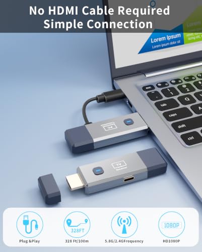 Wireless HDMI Transmitter and Receiver 328ft/100m Extender 1080P Output - color: Gray