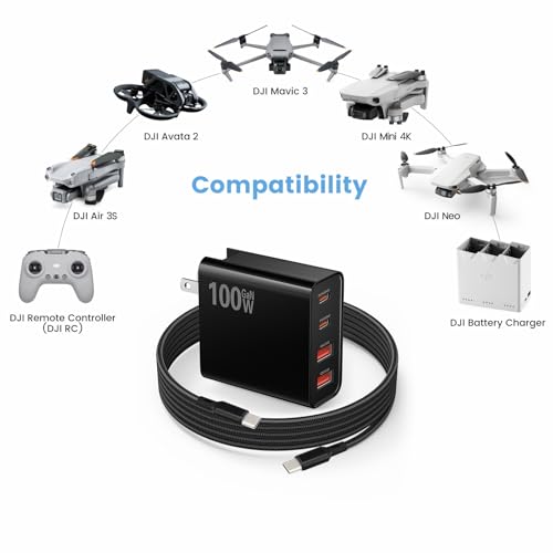 PD 100W USB C Fast Charger for DJI Mini 4K, 2 SE, Air 2S, Neo Drones, Black - color: Black, size: 100w / 6.6ft