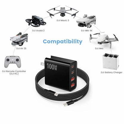 PD 100W USB C Fast Charger for DJI Mini 4K, 2 SE, Air 2S, Neo Drones, Black - color: Black, size: 100w / 6.6ft