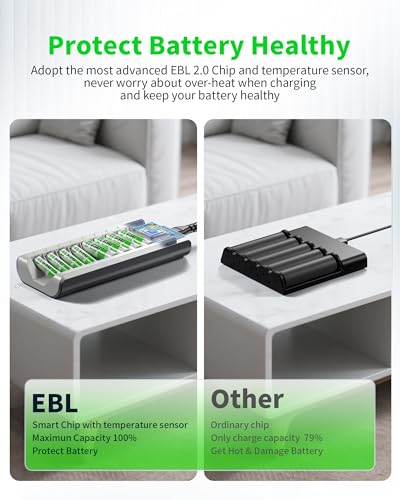 EBL 8-Bay Smart Charger + 4AA 2800mAh & 4AAA 1100mAh Rechargeable Batteries