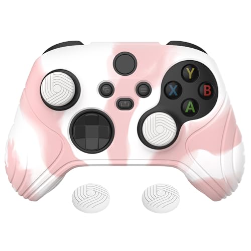 eXtremeRate PlayVital Samurai Edition Anti-Slip Controller Grip Silicone Skin for Xbox Core Controller, Ergonomic Protective Case Cover for Xbox Series S/X Controller w/Thumb Grips - Pink & White - color: Pink & White