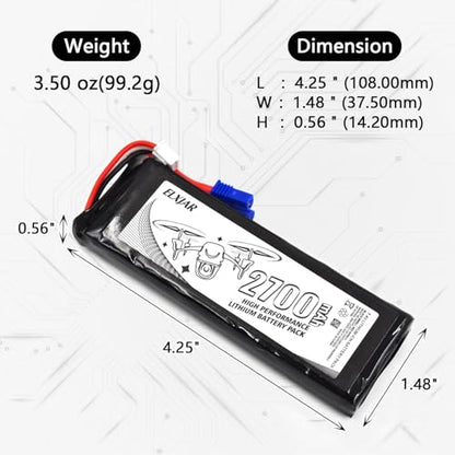 (2-Pack) 7.4V 2700mAh 10C Li-Po Battery for Hubsan X4 H501S, H501C
