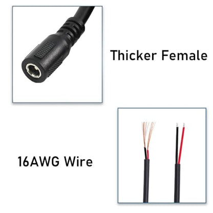 2Pcs 3FT 16AWG DC5.5mm x 2.5mm Female Power Pigtails Cable - style: DC5525 Female