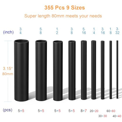 Heat Shrink Tubing Kit 355pcs Shrink Wrap Tube Electrical Wire Connectors - size: 355pcs Black Red