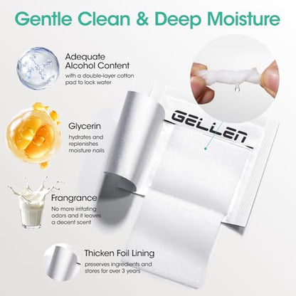 GELLEN Nail Cleanser Pads, 400 Pack Alcohol Prep Pads Individually Wrapped - size: 400PCS