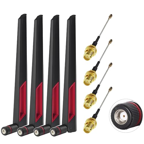 WiFi Antenna Dual Band 2.4GHz 5.8GHz 10dBi RP-SMA Male Antenna 20cm+U.FL IPX IPEX to RP-SMA Female Cable RG1.13 for WiFi Router Wireless Adapter Network Card Security Camera(Pack of 4)