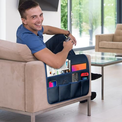 Remote Control Holder for Armchair Caddy, Remote Holder with 5 Pockets - color: Blue-A, size: 35"x18"