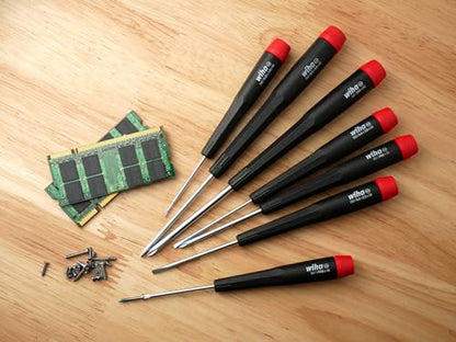 Wiha 26197 Precision Screwdriver Set, 7-Piece Mini Slotted & Phillips, PicoFinish Handles with Rotating Caps, Small Screwdrivers for Electronics & Fine Work