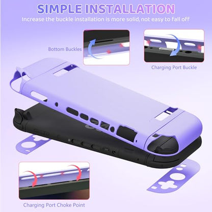 PAWDIARY Purple Switch 2 Carrying Travel Accessories Bag, with Hardshell PC Protective Case Skin for Nintendo Switch 2 Console & Left/Right Controller, HD Screen Protector and 2 Thumb Caps - color: Purple