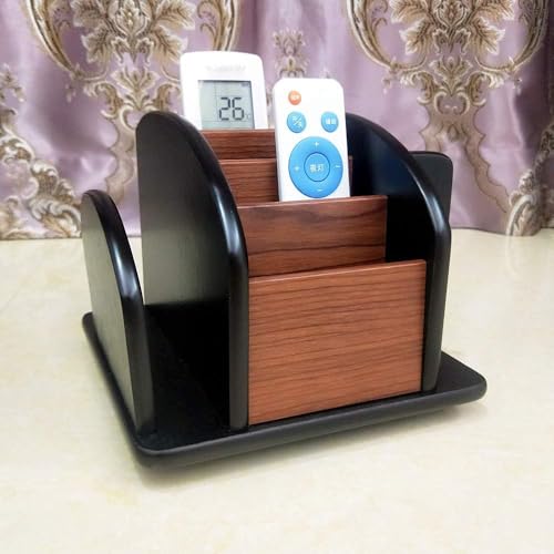 Rotatable remote control organizer wooden multi-purpose pen holder multi compartment storage and sorting box office and home desktop organizer HeBen7005