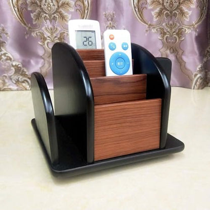 Rotatable remote control organizer wooden multi-purpose pen holder multi compartment storage and sorting box office and home desktop organizer HeBen7005