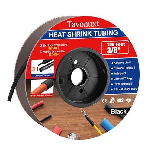 3/8" 100ft 3:1 Heat Shrink Tubing with Adhesive Lining - Marine Grade, Ideal for Home, Automotive, and Industrial Use - Black - size: 3/8 Inch, style: 100ft - Black