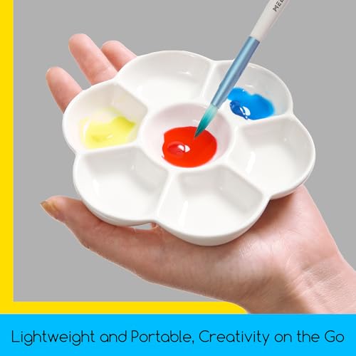 MEEDEN Ceramic Watercolor Paint Palette: 3Pcs 7-Well Color Mixing Tray 4.7"