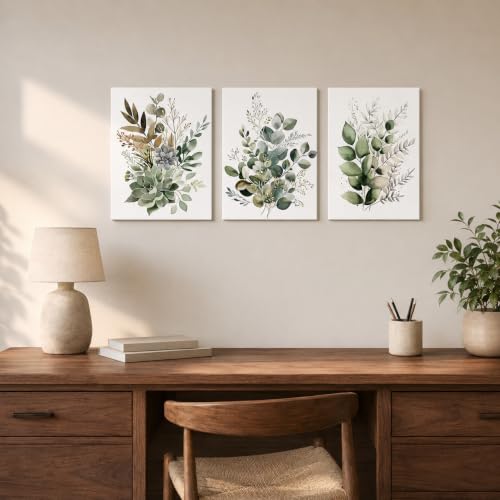 Bwodke Sage Green Botanical Canvas Wall Art Set of 3, 12x16 inch - color: Green, size: 12"x16" Canvas