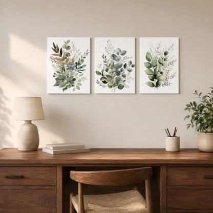 Bwodke Sage Green Botanical Canvas Wall Art Set of 3, 12x16 inch - color: Green, size: 12"x16" Canvas
