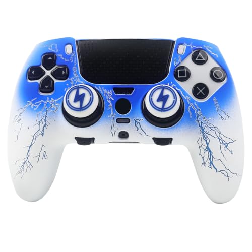 RALAN Lighting Silicone Controller Skins with 2 Thumb Gripsr Compatible with PS5 Dualsense Edge Controller Play Station 5 Accessories, Sweat-Proof Anti-Slip Cover Skin Protecto - color: Lighting White Blue