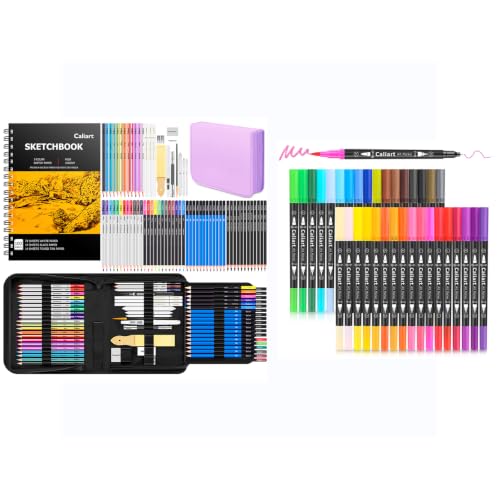 Caliart 176PCS Art Supplies Sketching Kit 34 Double Tip Brush Pens Art Markers