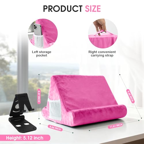 Universal Multi-Angle Tablet Holder - Soft Pad Stand with Net Pocket & Phone Stands for Lap, Knee, Sofa and Bed(Pink) - color: Pink