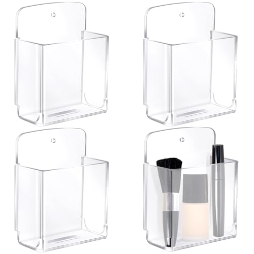 4 Pcs Acrylic Remote Control Holder Clear Adhesive Wall Mount