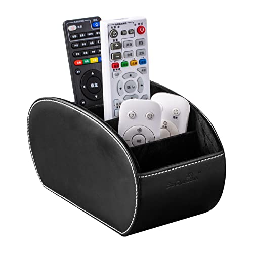 PU Leather Multi-Functional Office Organizer Box Remote Control Holder Desk - color: Black
