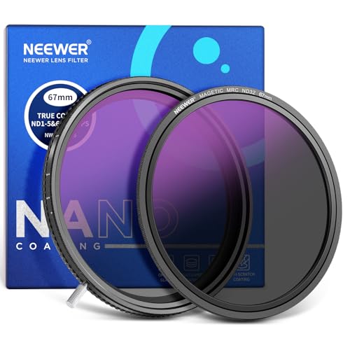 NEEWER HD True Colors 67mm Variable ND Filter ND2-512 (1-9 Stops), VND Filter & Magnetic ND32 Lens Filter, Multi Coated Neutral Density Filter, No Color Shift/No X Cross/No Vignetting - size: 67mm, style: ND2-32 & ND32