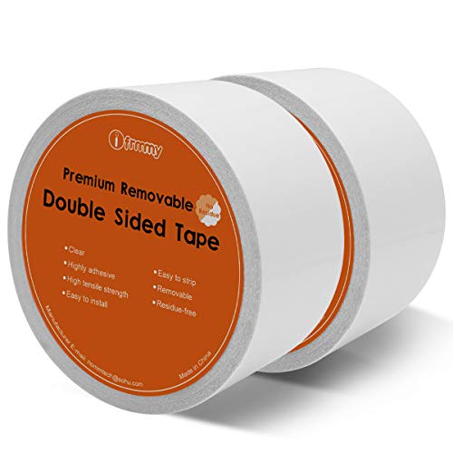 i frmmy Removable Clear Double Sided Sticky Tape - No Residue, 2 inches x 20 Yards (2 Rolls) - size: 2 Inchesx20 Yards (2 rolls)