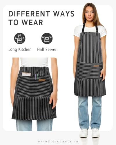 Syntus Chef Apron for Men Women with Pockets, Thick Grilling BBQ Apron - color: Black/White