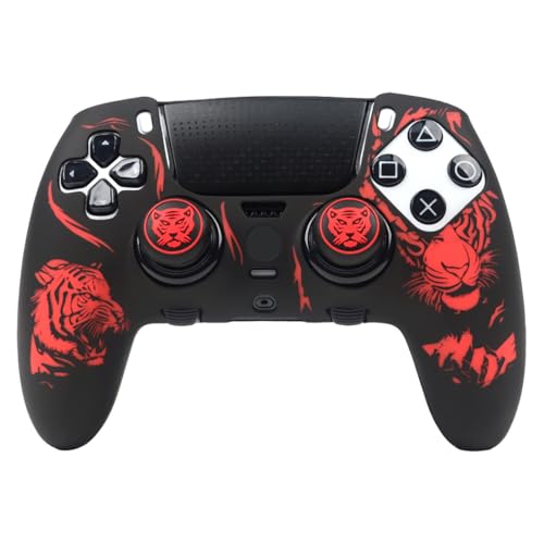 RALAN Tiger Silicone Controller Skins with 2 Thumb Gripsr Compatible with PS5 Dualsense Edge Controller Play Station 5 Accessories, Sweat-Proof Anti-Slip Cover Skin Protecto - color: Tiger Black Red