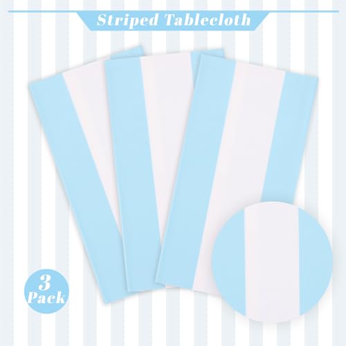 Kesfey Light Blue Striped Tablecloth Horizontal Stripe Table Cover 3 Packs - color: Haze Blue Horizontal Striped