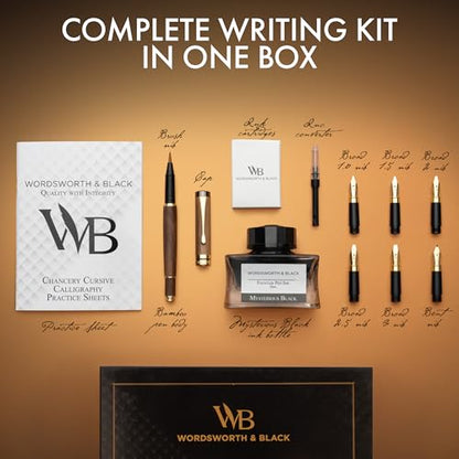 Wordsworth & Black Luxury Bamboo Brown Calligraphy Pen Set, 6 Nibs - color: Brown Wood