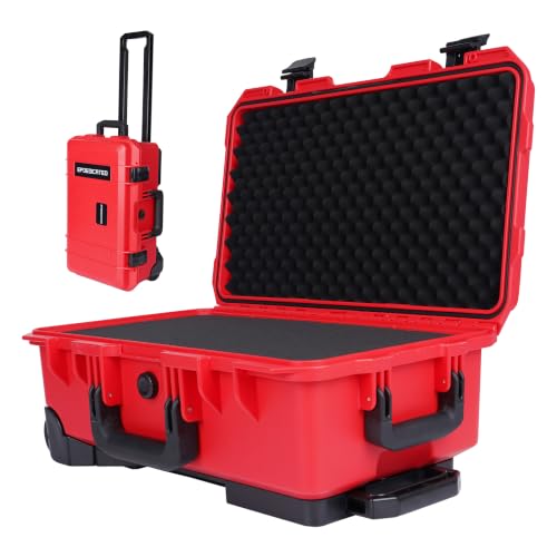 Large Rolling Camera Equipment Hard Case with Custom Foam,Waterproof and Shockproof for Drone,Telescopic Handle, Airplane Approved, 22.05x13.78x9.25in, Red - color: Red