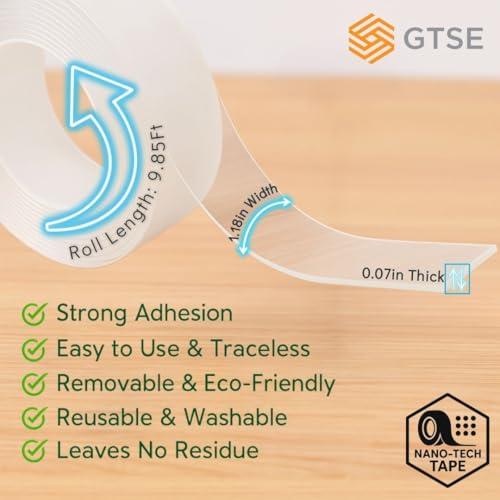 GTSE Double-Sided Mounting Tape, Clear Nano Tape, 1.18in x 9ft